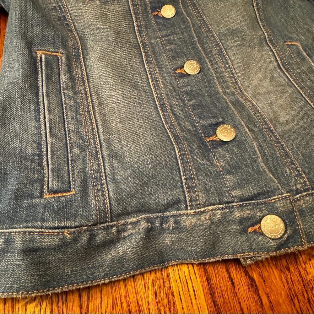 Ann Taylor Loft distressed jean jacket, size extra small - Picture 7 of 12